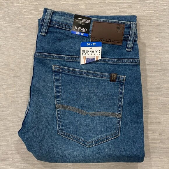 Buffalo David Bitton Jack Jeans Mens 36 x 32 Slim Fit Straight Medium Wash Denim - Picture 1 of 13